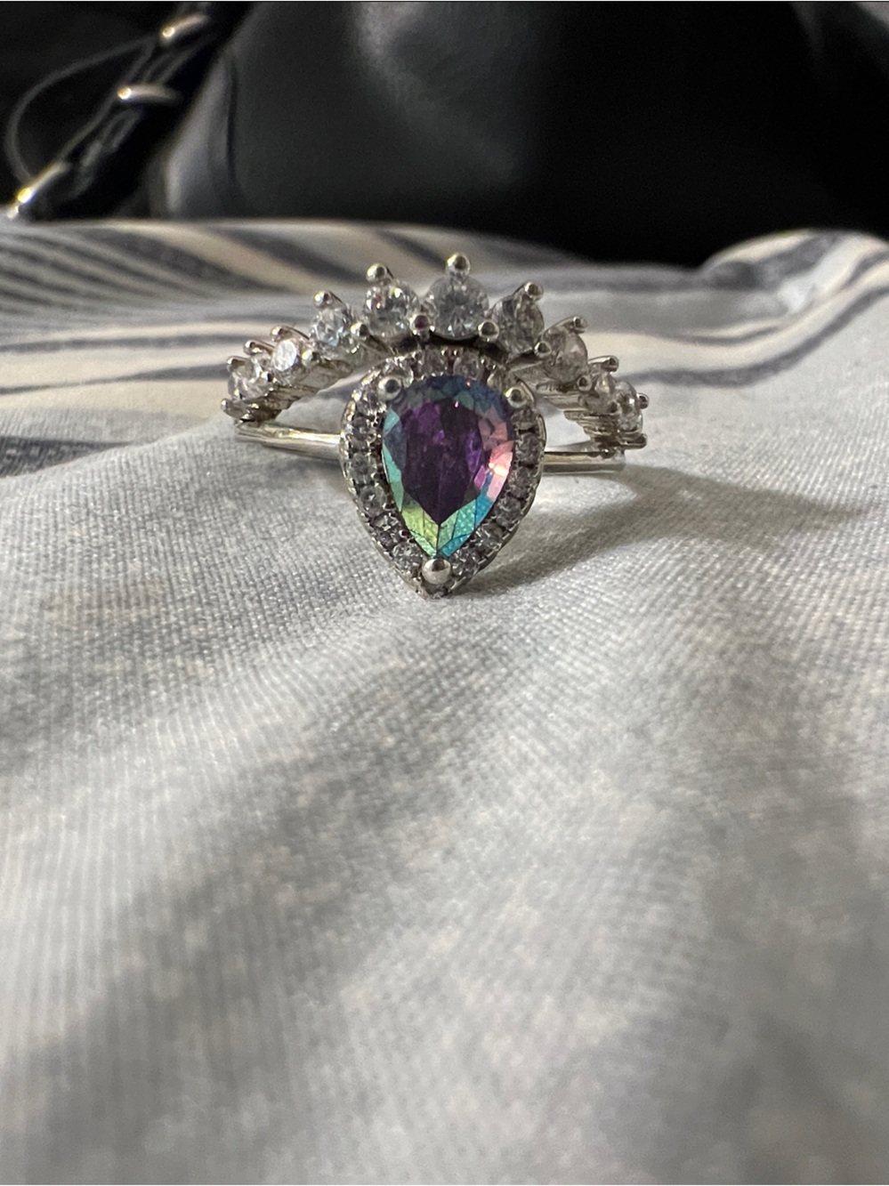 Mystic Teardrop Halo Ring with Clear Accent Band